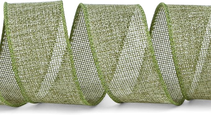 Ribbli Spring Moss/Sage Green Burlap Wired Ribbon, 1-1/2 Inch x 10 Yard - Image 2