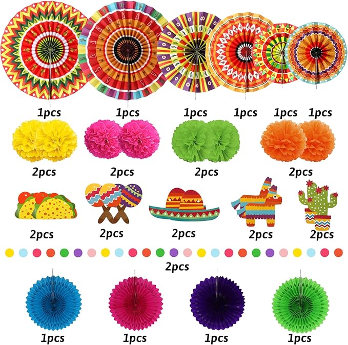 ZERODECO Fiesta Mexican Party Decorations, Pom Poms Flowers - Image 2