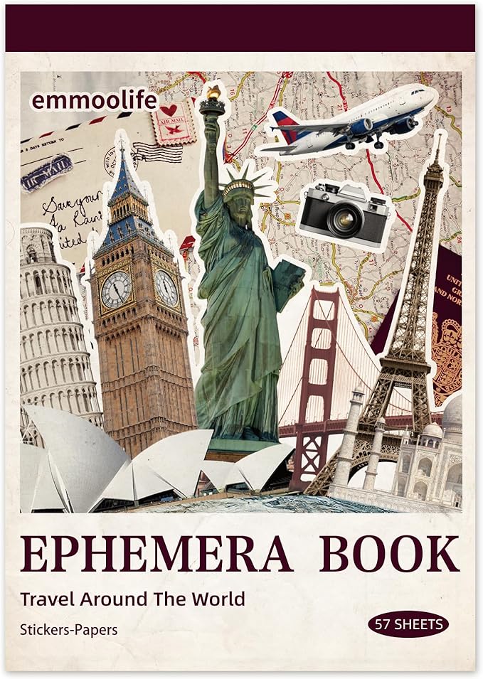 57 Sheets Vintage Travel Scrapbook Sticker Book, 500+ Vintage & Modern Stickers by emmoolife