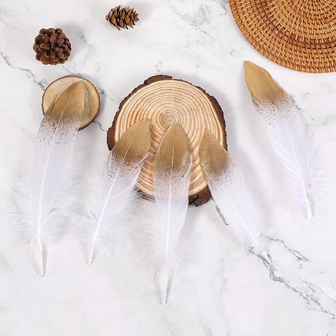 Larryhot Dipped Gold & White Goose Feathers - Image 5
