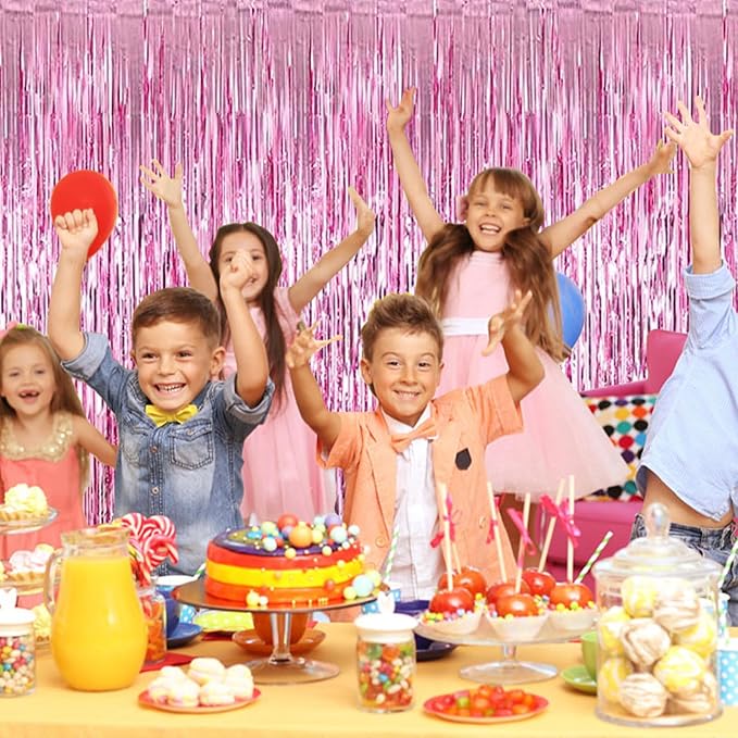 5 Pack Pink Foil Curtain Backdrop 3.2ft x 9.8ft Metallic Tinsel Foil Fringe - Image 5