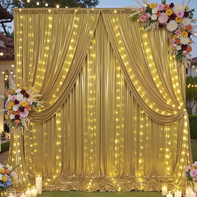 20x10 ft Gold Sequin Backdrop Curtain by Htper