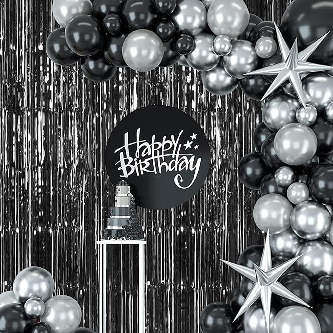 5 Pack Black Fringe Backdrop 3.2ft x 8.2ft Foil Curtain Tinsel Streamers - Image 7