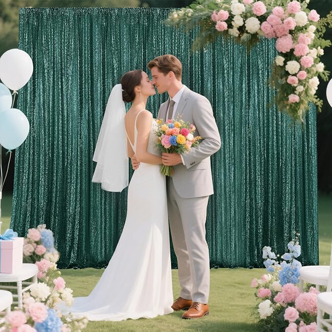 Dark Green Sequin Backdrop Curtain 4 Pieces 2FTx8FT Glitter Photography Backdrop - Image 8