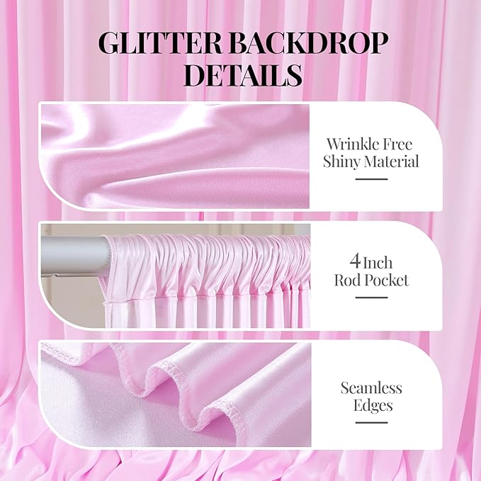 10x10 ft Pink Glitter Backdrop Curtain or Parties, Wrinkle Free Glitter Photo - Image 2