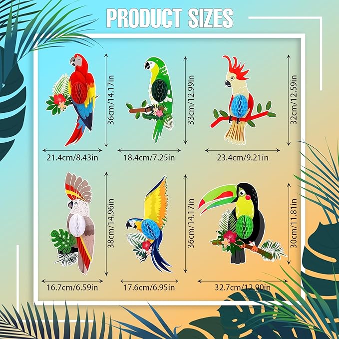 6 Pieces Tropical Birds Honeycomb Cutouts, Large Parrot Hanging Decor Parrot - Image 5