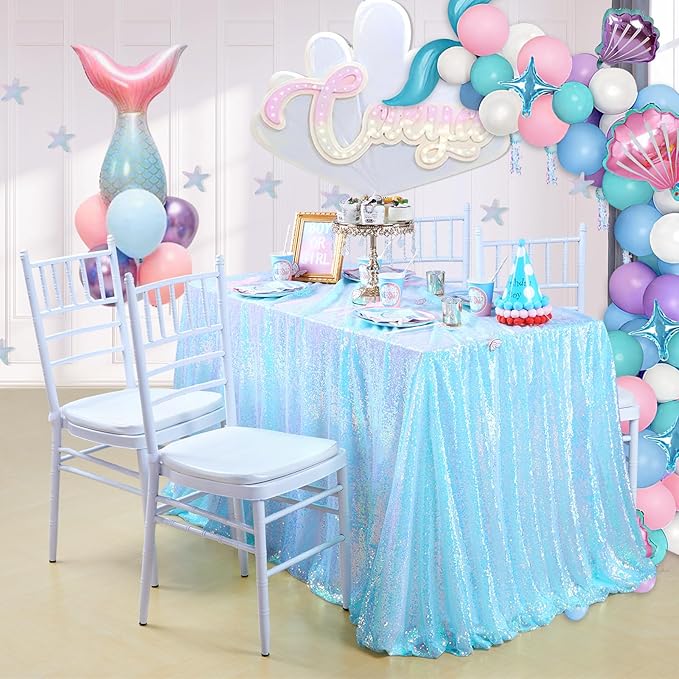 Glitter Blue Tablecloth 50x80 Inch Iridescent - Image 4