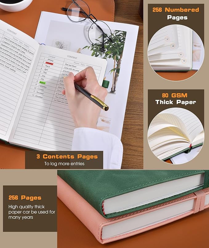 Lined Journal Notebook for Women Men, 256 Numbered Pages Hardcover Leather - Image 4