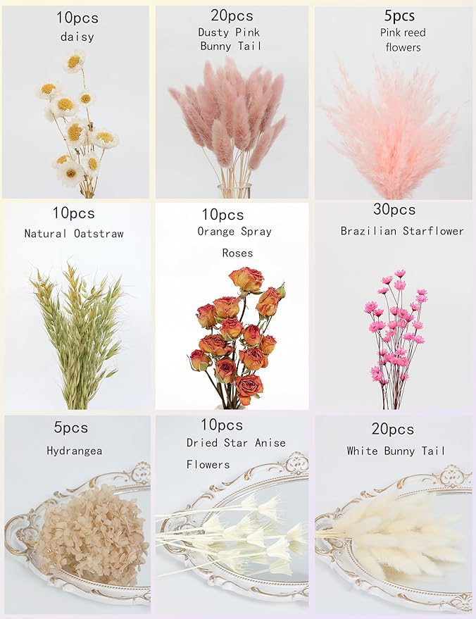 DIY Natural Dried Flower Set for Vase, Bulk Boho Dried Flowers - Image 2