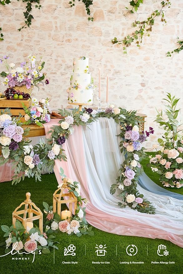 Ling's Moment Flower Garland - 6FT Eucalyptus & Rose - Sweetheart Table Decor - Image 2