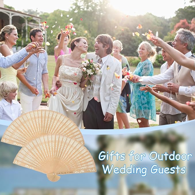 100Pcs Wedding Fans Personalized Folding Hand Fans Custom Sandalwood Wedding - Image 6