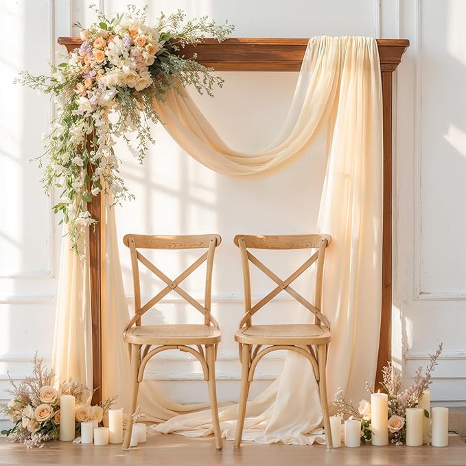 Wedding Arch Draping Fabric, 1 Panel 28" x 19Ft Champagne Sheer Backdrop Curtain - Image 7