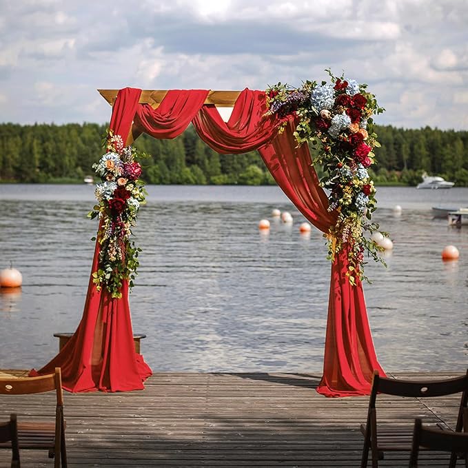 Wedding Arch Draping Fabric 29" x 18 FT Red Sheer Chiffon Outdoor Curtain Drapes - Image 6