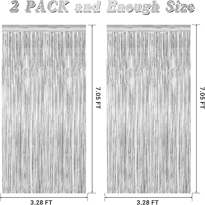 2 Pack Tinsel Backdrop, 3.28 FT x 7.05 FT Birthday Party Decorations, Metallic - Image 2