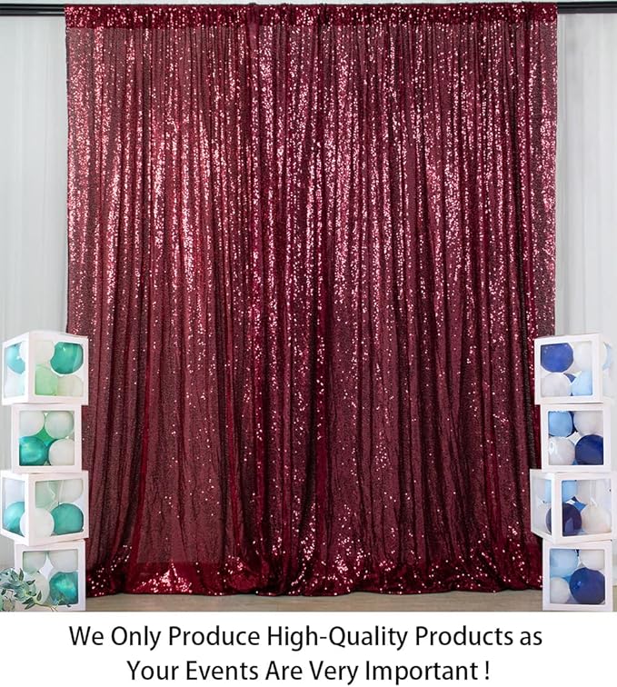ShiDianYi 6x8FT Sequin Photo Backdrop Sparkle Fabric Window Curtains- Burgundy - Image 2