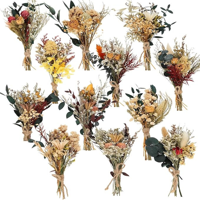 Layhit 12 Pack Boho Dried Flower Bouquet Mini Wedding Handmade Dry Flowers Decor by ShungLan