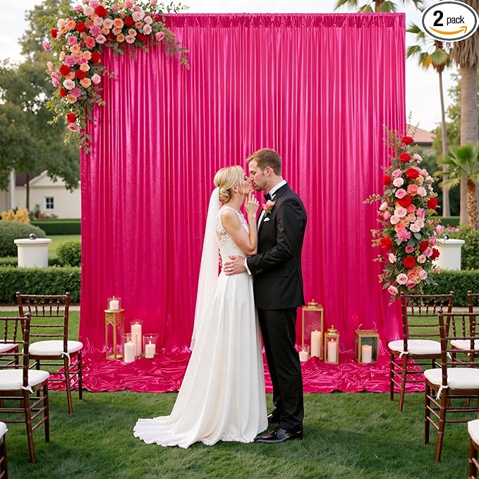 10x10ft Shimmer Hot Pink Sequin Backdrop Curtain by LeegleriTableSkirt