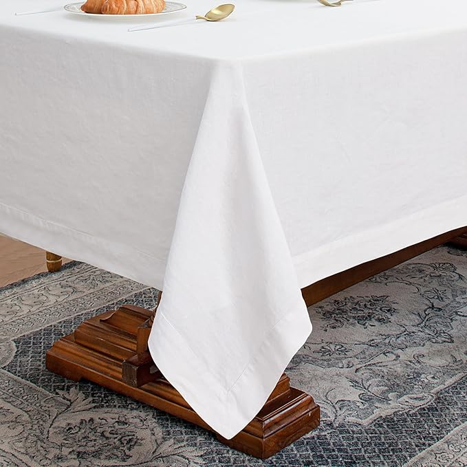 Linen World Linen Tablecloth, 100% French Linen White Tablecloth 55" x 55" Inch - Image 3