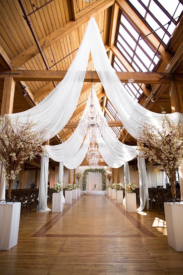 4 Panels White Ceiling Drapes 5ftx20ft Wedding Ceiling Drapes Chiffon Fabric - Image 5