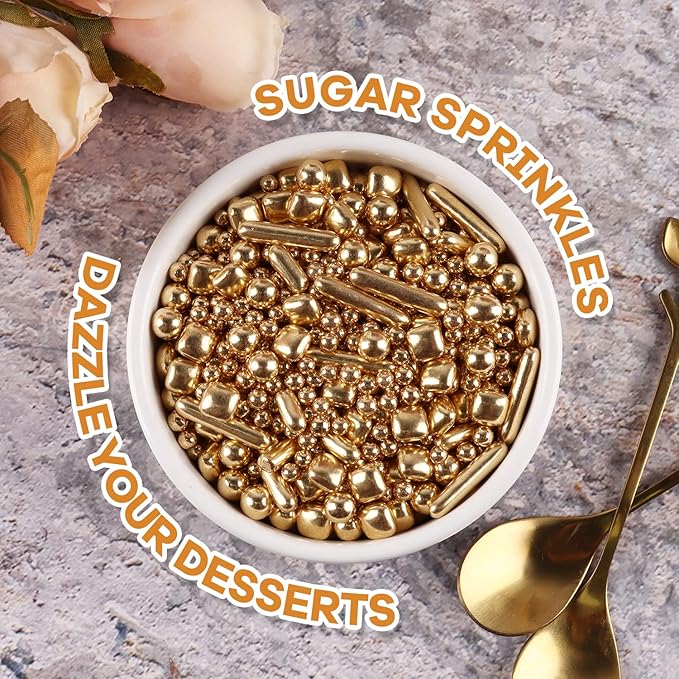 Gold Sprinkles for Cake Decorating, Ice Cream Toppings, 7 Ounces Cake - Image 6