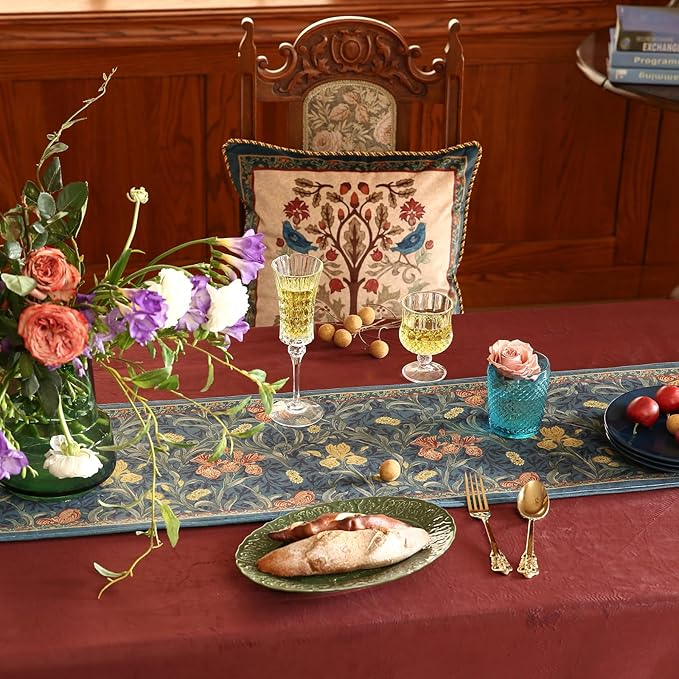 patdrea Designer Casual Wild Floral Velvet Table Runner 118 Inch Long, Dark - Image 4
