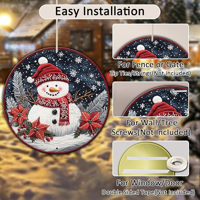 Round Christmas Snowman Decor Metal Tin Sign - Image 3