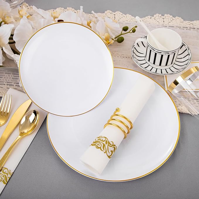Supernal 350pcs White and Gold Plastic Plates, 150 Gold Silverware Set - Image 4