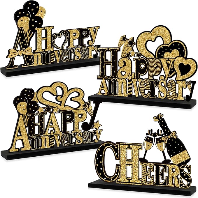 4 Pieces Anniversary Decorations Wooden Table Centerpieces, 10th 20th 30th 40th by Eiurteao