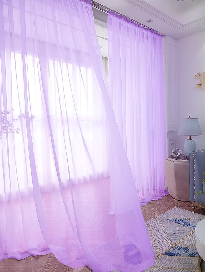 Window Purple Sheer Curtains 95 Inches Long 2 Panels Basic Rod Pocket Panel by L%26TEC