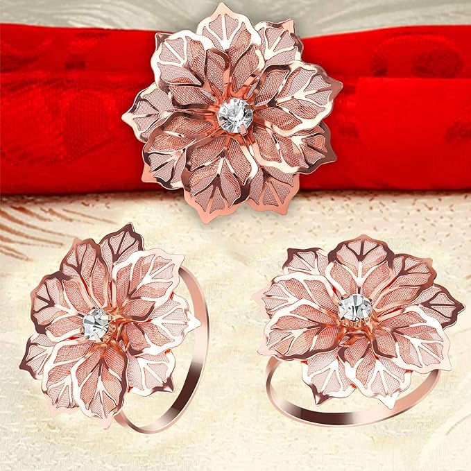 KPOSIYA Flower Napkin Rings Holder Metal Rose Gold Napkin Rings Set of 6 - Image 7