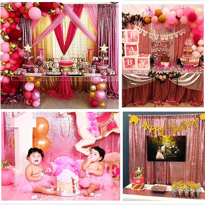 Poise3EHome 2 Panels 2ft x 8ft Fuchsia Pink Sequin Backdrop Curtains - Image 4