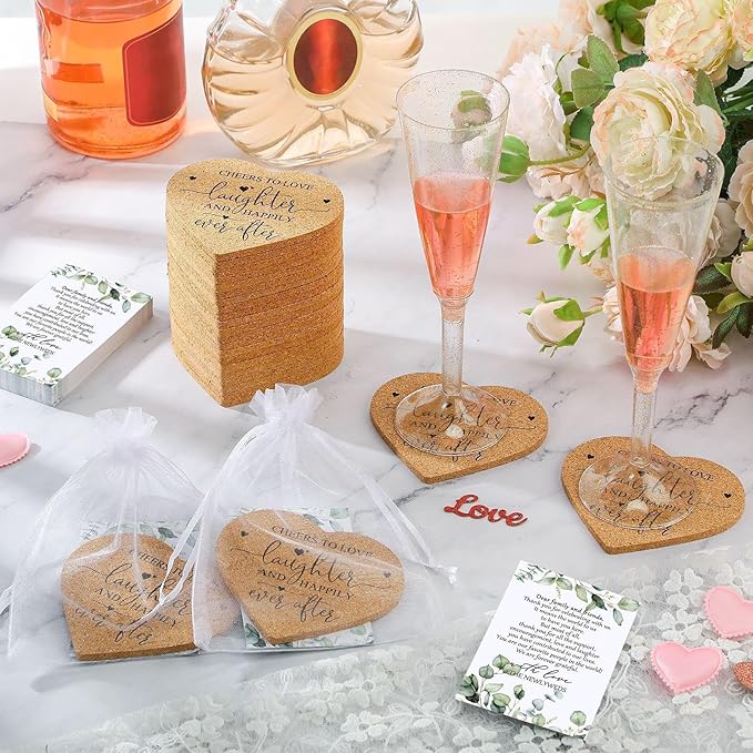 Uiifan 50 Set Wedding Favors for Guest Coaster Gifts Bulk Heart Shaped Coasters - Image 5
