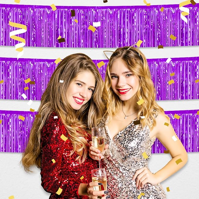 4 Pack 10 Feet Purple Foil Fringe Garland Metallic Tinsel Streamers Banner Wall - Image 6