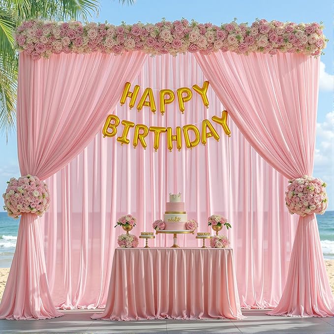 10ft x 10ft Peach Pink Backdrop Curtains, Wrinkle-Free Sheer Chiffon Fabric - Image 7