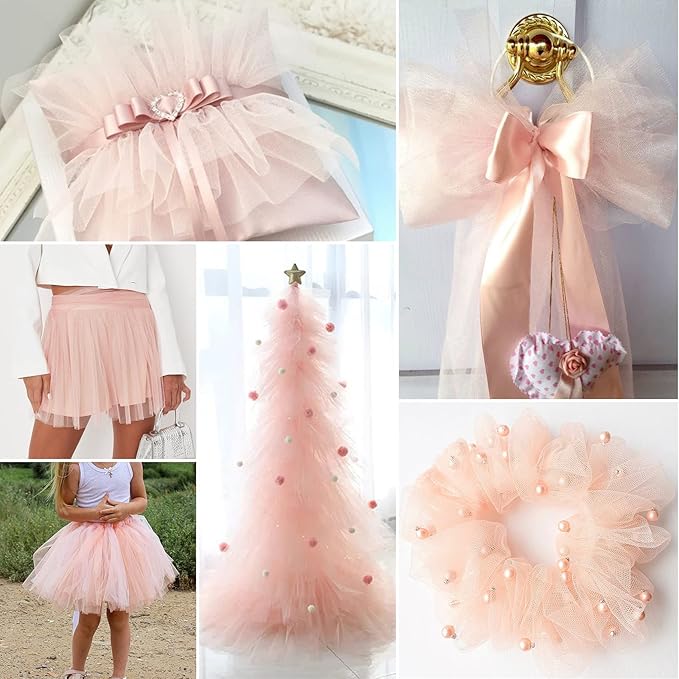 Blush Tulle Fabric Rolls 6 Inch by 200 Yards Fabric Spool Tulle Ribbon - Image 5