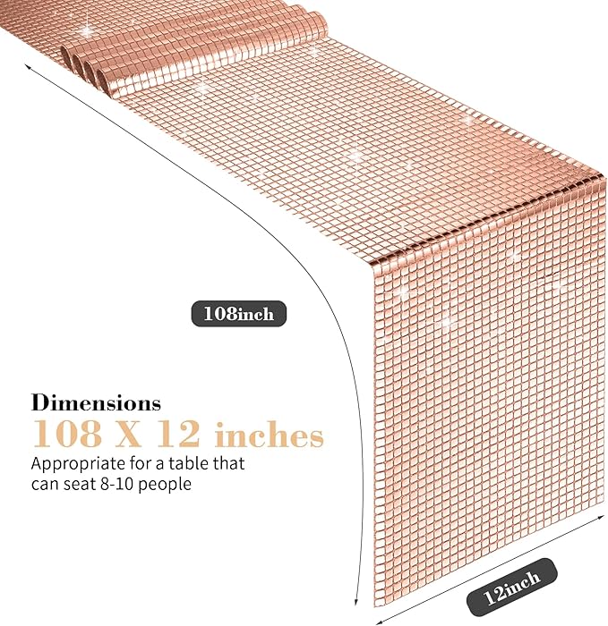 4 Packs Rose Gold Disco Table Runner, 12 x 108 Inches Glitter Silver Party - Image 2