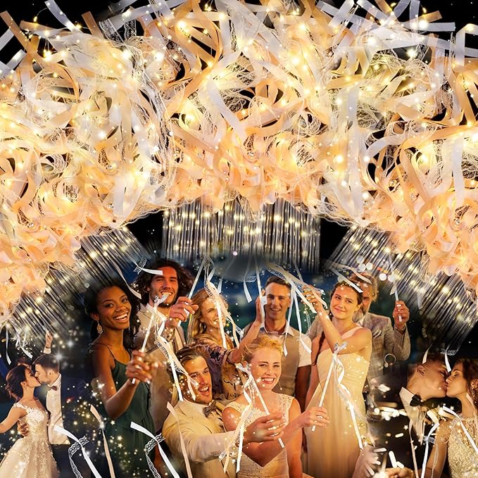 58 PCS Wedding Wands with Lights, Fairy Wands, LED Silk Fairy Wand with Bells by GlowPartySupplies