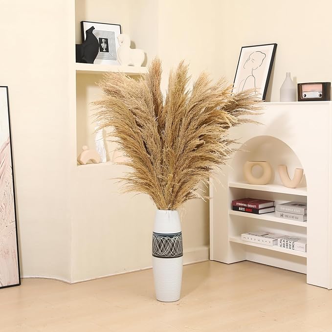 9 Stems Pampas Grass Decor Tall 48''/4 FT, Long Fluffy Dried Pompas Grass - Image 5