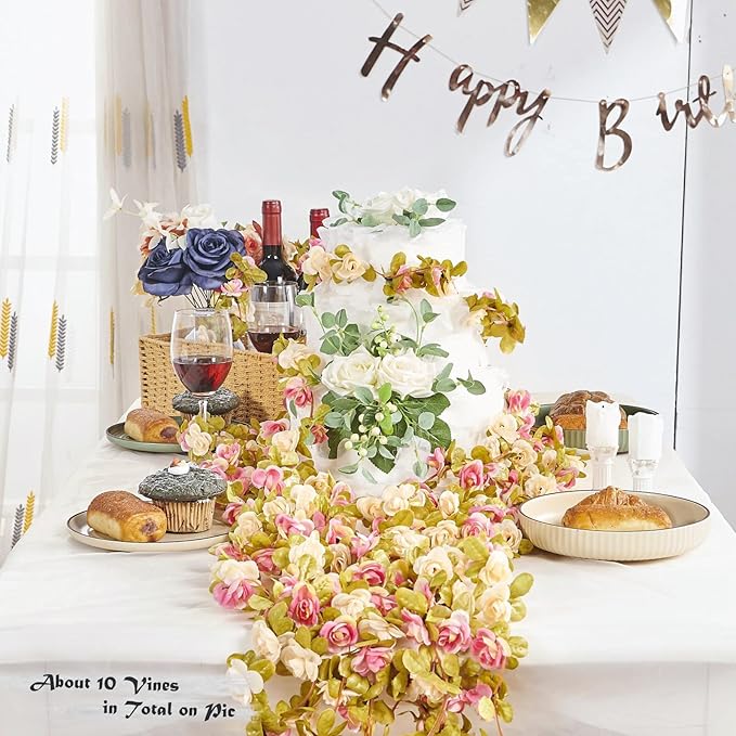 6 Pcs x 8.2 ft Flower Garland Artificial Rose Vine Flowers - Image 2
