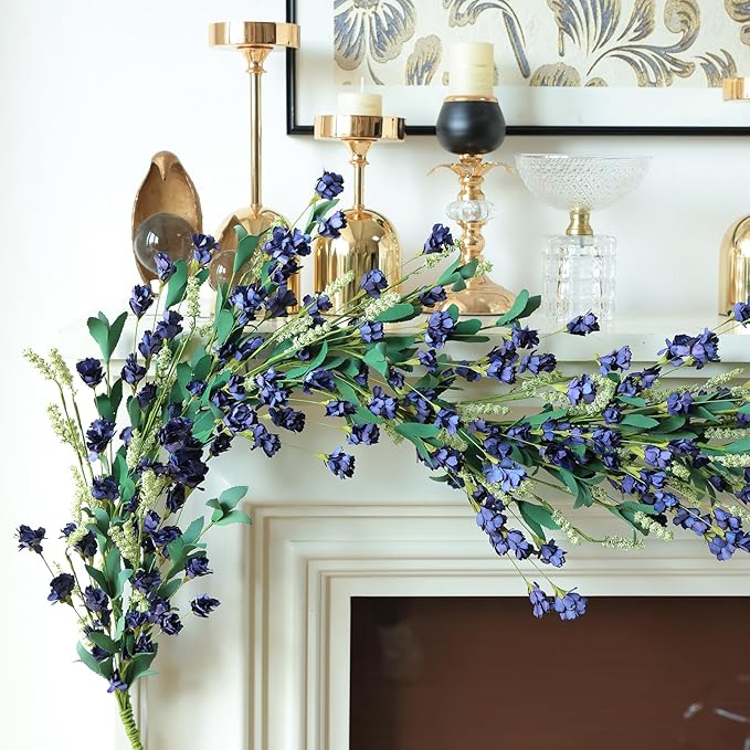 Mizii Blue Artificial Flower Garland 6FT Fake Wildflower Floral Garland Hanging - Image 4