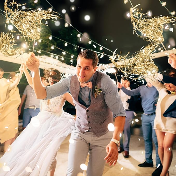 100 Pcs Lighted Wedding Wands LED Tinsel Wands Light up Streamers Sparklers - Image 6
