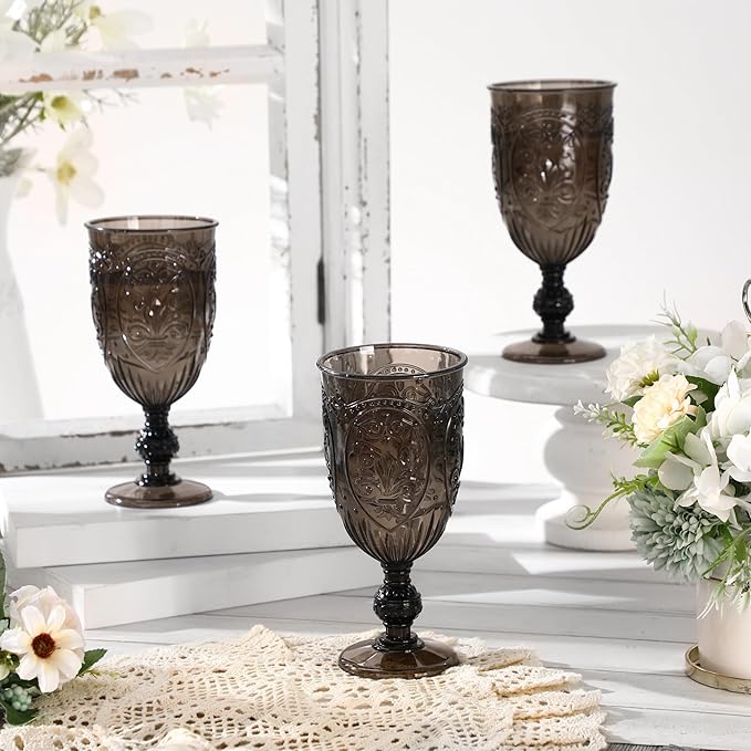 18 Pack Plastic Goblets 10oz Upgrade Vintage Water Goblet Plastic Wine Glasses - Image 4