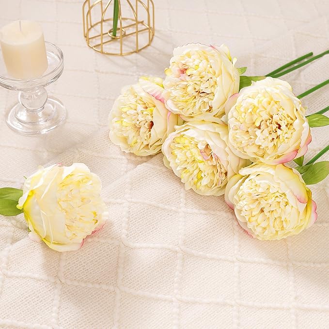 U'Artlines 20 Heads Artificial Peony Silk Flower Leaf Home Office Wedding Party - Image 4