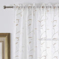 VISIONTEX White Sheer Voile Curtains, Decorative Beige Leaves Embroidery Faux by VISIONTEX