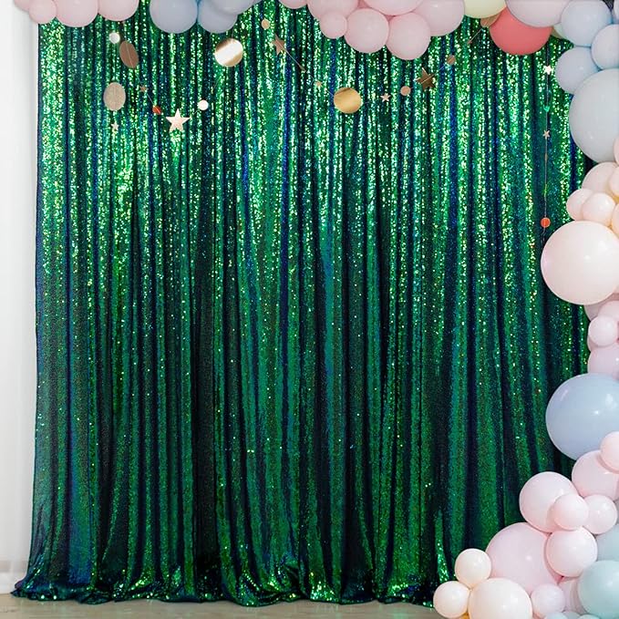 ShinyBeauty 4x8 FT Sequin Fabric Backdrop Iridescent Green by ShinyBeauty