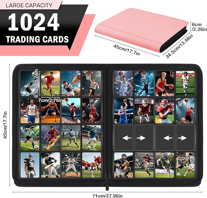Card Binder 16 Pocket, Zipper Trading Card Binder Holds 1024 Cards, - Image 2