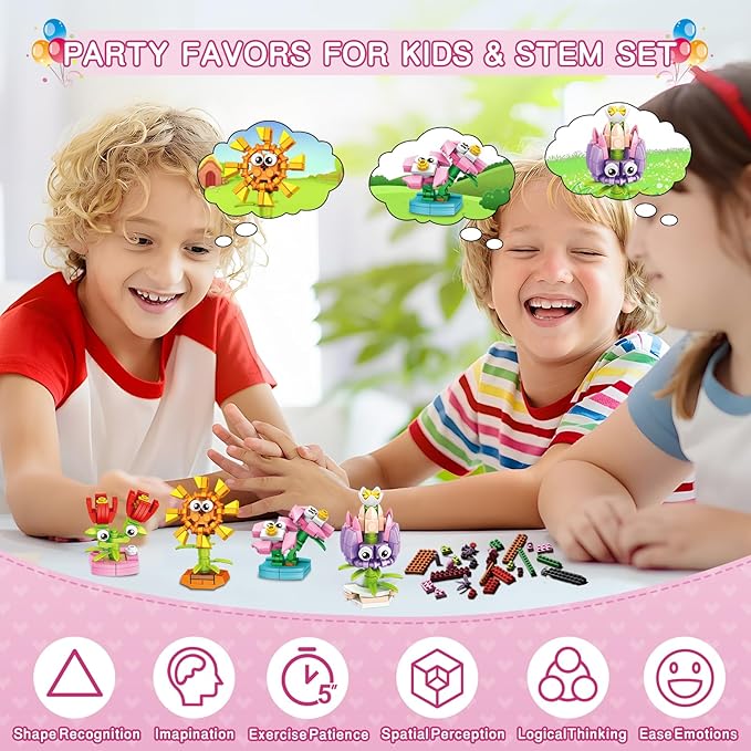 36 Packs Party Favors Building Blocks, Flower Bouquets Building Set, Mini - Image 3