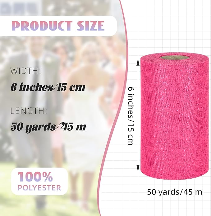 Glitter Tulle Rolls 6” by 50 Yards Sparkle Tulle Fabric Ribbon Sequin Tulle - Image 4
