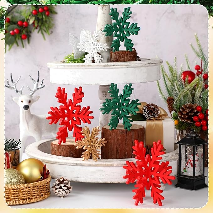 Bucherry 12 Pcs Wooden Snowflake Table Decor 3D Snowflake Tabletop Signs and - Image 3