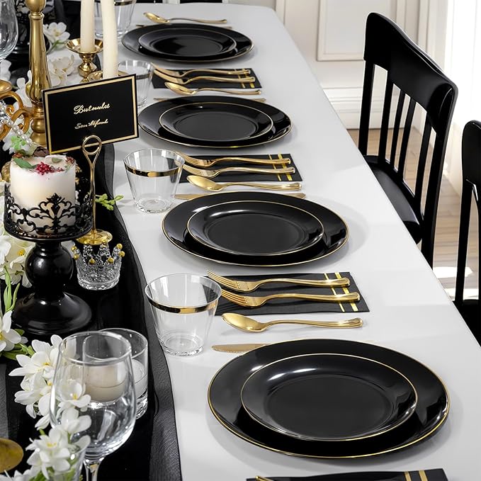 NOCCUR 350PCS Black and Gold Plastic Plates - Image 7